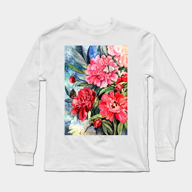 Peonies Long Sleeve T-Shirt by AnnaY 